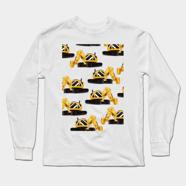 Construction Digger Pattern Long Sleeve T-Shirt by nickemporium1